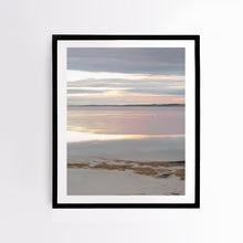 Load image into Gallery viewer, Photographic wall art, depicting ibises at sunset in San Remo, near Phillip Island, with a black frame. Browse to find a frame and photo combination that suits your decor. Portrait aspect