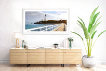 Load image into Gallery viewer, Point Lonsdale fine art photograph. Framed in white timber, this panorama print has a peaceful aura.