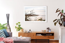 Load image into Gallery viewer, Photographic wall art, clifftop in San Remo, near Phillip Island Victoria, with a white frame. Browse to find a frame and photo combination that suits your decor.
