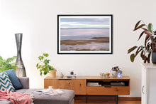 Load image into Gallery viewer, Photographic wall art, depicting ibises at sunset in San Remo, near Phillip Island, with a black frame. Browse to find a frame and photo combination that suits your living space.
