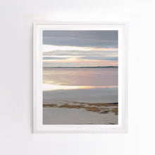 Load image into Gallery viewer, Photographic wall art, depicting ibises at sunset in San Remo, near Phillip Island, with a white frame. Browse to find a frame and photo combination that suits your decor.
