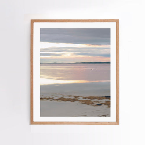 Photographic wall art, depicting ibises at sunset in San Remo, near Phillip Island, with an Australian oak frame. Browse to find a frame and photo combination that suits your decor.