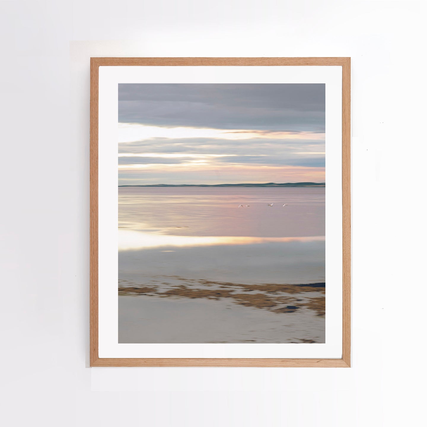 Photographic wall art, depicting ibises at sunset in San Remo, near Phillip Island, with an Australian oak frame. Browse to find a frame and photo combination that suits your decor.