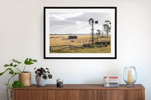 Load image into Gallery viewer, Fine art photograph or windmill and farmland. Fine art prints come with several frames options: oak, white and black. Or choose the “unframed” option to mount in your own frame.
