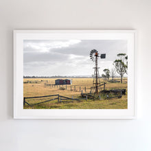 Load image into Gallery viewer, Fine art photograph or windmill and farmland. Fine art prints come with several frames options: oak, white and black. Or choose the “unframed” option to mount in your own frame.
