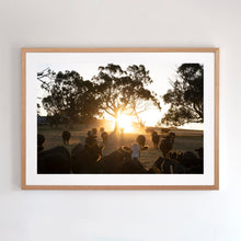 Load image into Gallery viewer, Photographic wall art, depicting cows at sunset with an Australian oak frame. Browse to find a frame and photo combination that suits your decor.
