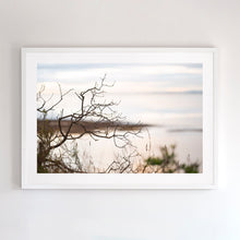 Load image into Gallery viewer, Photographic wall art, clifftop in San Remo, near Phillip Island Victoria, with a white frame. Browse to find a frame and photo combination that suits your decor.
