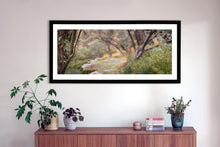 Load image into Gallery viewer, Panoramic wall art, Mount Buller, Victoria,  depicting Autumn hues, with a black frame. Browse to find a frame and photo combination that suits your decor.
